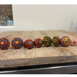 Mixed Lot of 8 Hand-Painted Ceramic Drawer Pulls / Cabinet Knobs Boho